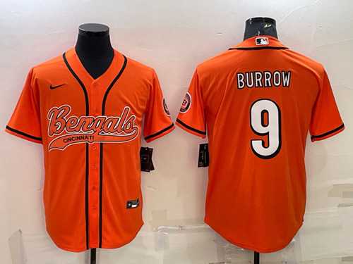Men%27s Cincinnati Bengals #9 Joe Burrow Orange With Patch Cool Base Stitched Baseball Jersey->dallas cowboys->NFL Jersey